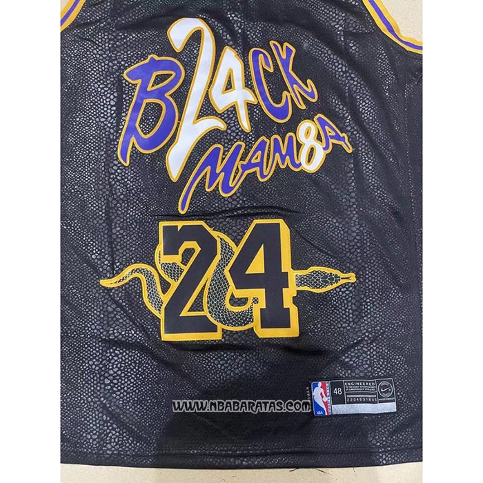 Camiseta Los Angeles Lakers Kobe Bryant #24 Black Mamba Snakeskin Negro
